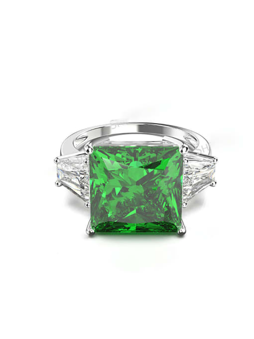 Green [R 0352] 925 Sterling Silver Cubic Zirconia Geometric Luxury Band Ring